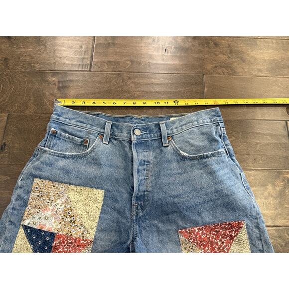 Levis 501 Denim Womens Floral Patchwork 150 Anniversary Edition Jean Shorts 32 - Picture 12 of 13